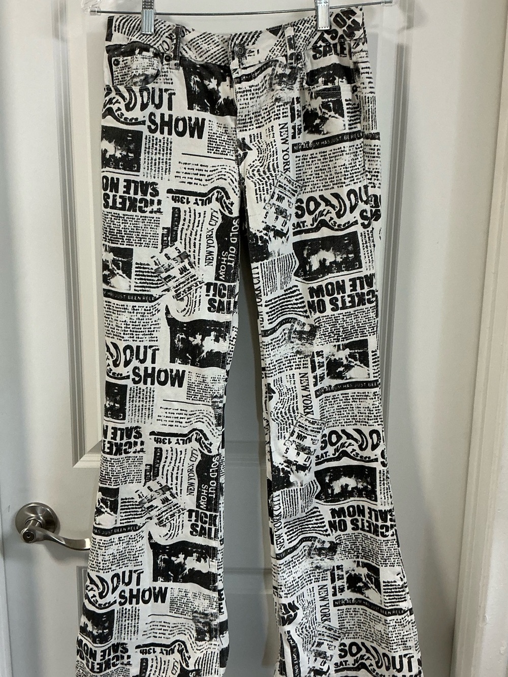 Garage Denim Low Rise Newspaper-Print Flare Jeans Size 01/25 Y2K